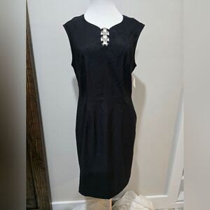 CONNECTED APPAREL Embellished Neck Sleeveless Dress NWOT size 6 Black